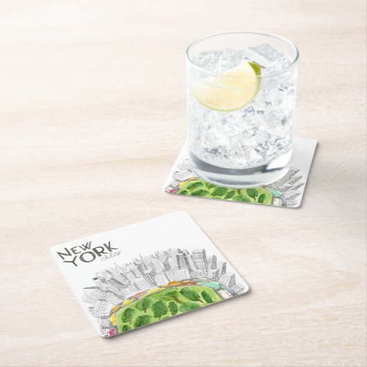 セントラル・パーク及びニューヨークシティのコラージュ スクエアペーパーコースター (インサイチュ)