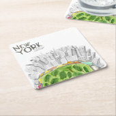 セントラル・パーク及びニューヨークシティのコラージュ スクエアペーパーコースター (アングル)