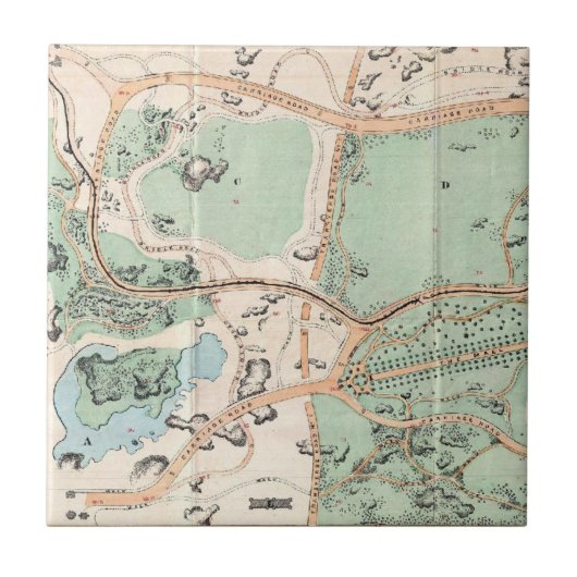 セントラル・パーク(1860年)のヴィンテージの地図 タイル (正面)