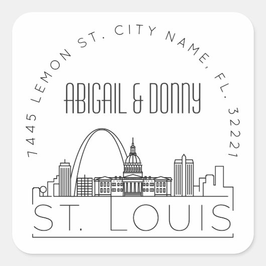 セントルイスのスカイライン |事前にアドレス指定された封筒用シール スクエアシール (正面)