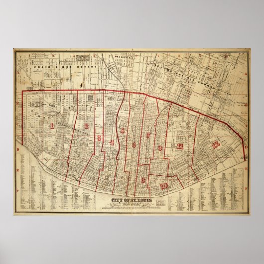 セントルイスの都市、ミズーリの地図(1870年) ポスター (正面)