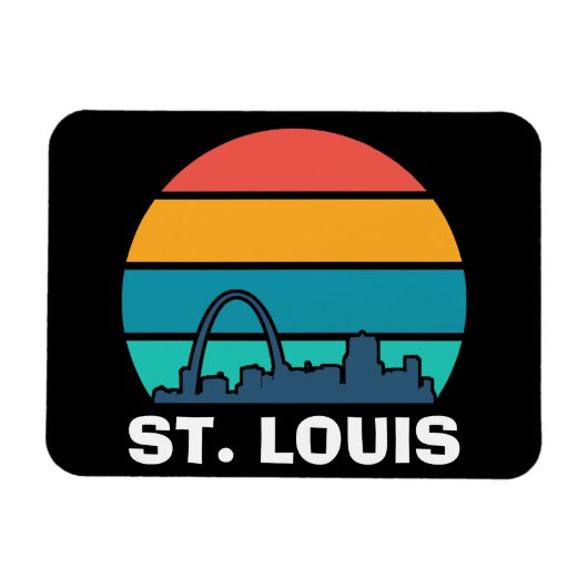 セントルイスアーチレトロサンセットシティスケープ写真 マグネット (横)