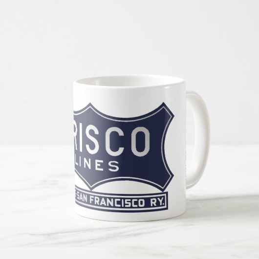 セントルイスサンフランシスコ"Frisco"の青いロゴのマグ コーヒーマグカップ (正面右)
