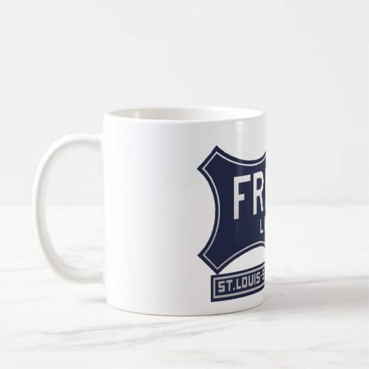 セントルイスサンフランシスコ"Frisco"の青いロゴのマグ コーヒーマグカップ (左)
