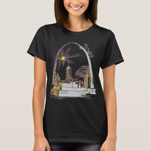 セントルイス アーチ スケッチ 白 旅行 Tシャツ (正面)