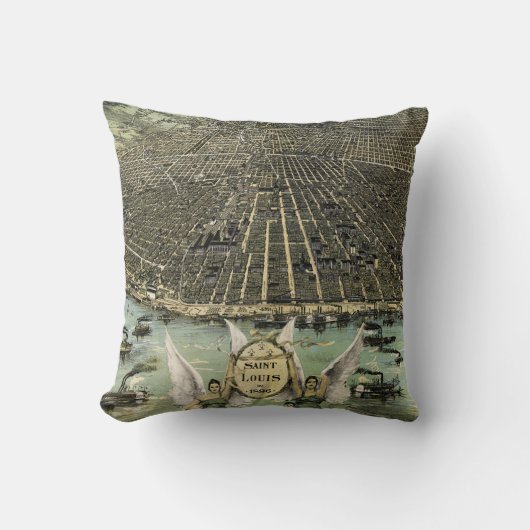 セントルイス(1896年)のヴィンテージの絵解き地図 クッション (正面)