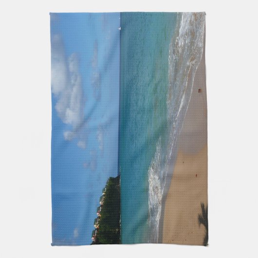 セントルシアのビーチのトロピカルな休暇の風景 キッチンタオル (縦)