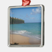 セントルシアのビーチのトロピカルな休暇の風景 メタルオーナメント (左)