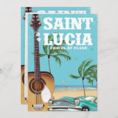 セントルシアのレトロホリデーポスターアート シーズンカード (正面/裏面)