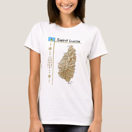 セントルシアの地図と国旗とタイトルTシャツ Tシャツ (正面)