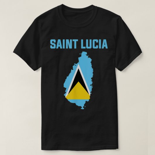 セントルシアの地図の中のセントルシア国旗Tシャツ Tシャツ (デザイン正面)