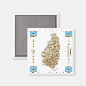 セントルシアの地図+フラッグスマグネット マグネット (正面/裏面)