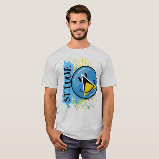 セントルシアの微笑の旗のしぶき Tシャツ (正面フル)