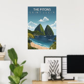 セントルシアの象徴、ピトンの双子の火山 ポスター (ホームオフィス)