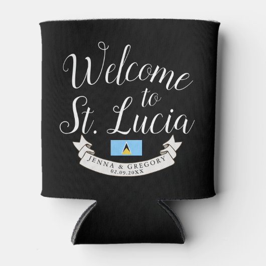 セントルシアへようこそ |宛先の結婚式のお願い 缶クーラー (正面)