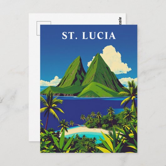 セントルシアカリブのアイランドトラベルアート ポストカード (正面/裏面)