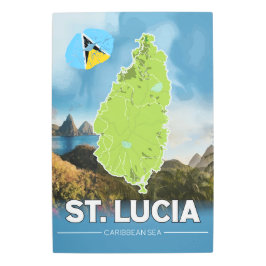 セントルシアカリブのシーマップと水彩風景 メタルプリント