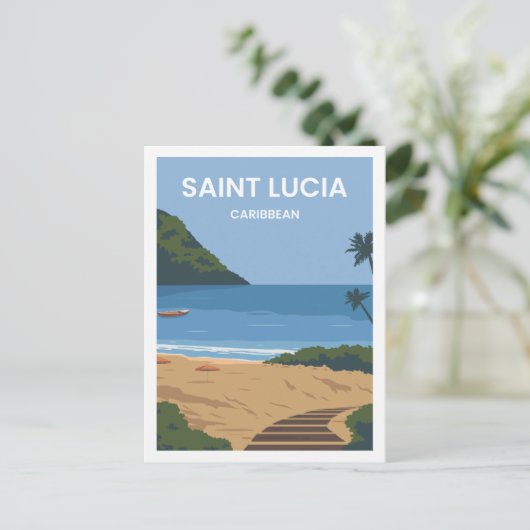 セントルシアカリブのトラベルプレイスイラストレーション ポストカード (スタンド正面)
