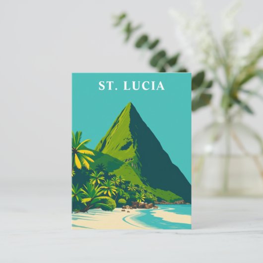 セントルシアカリブのヴィンテージ旅行アート ポストカード (スタンド正面)