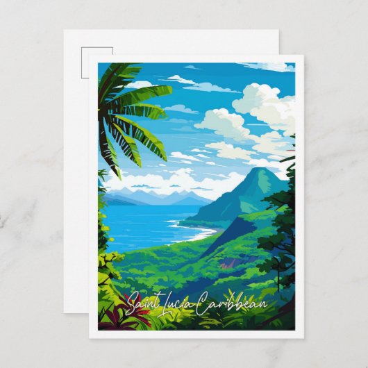 セントルシアカリブのヴィンテージ旅行イラストレーション ポストカード (正面/裏面)