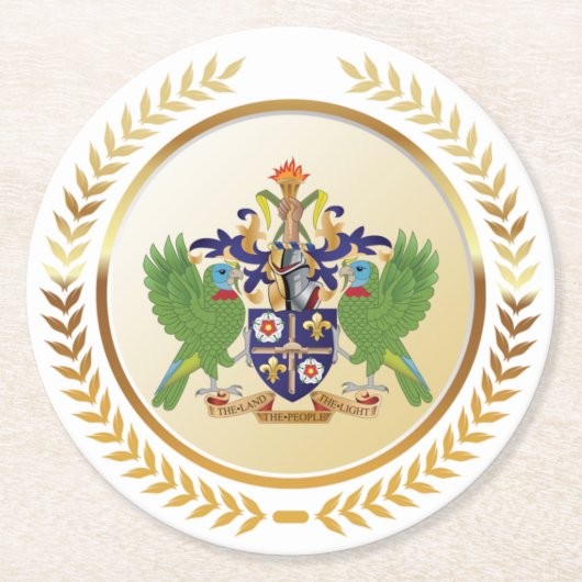 セントルシアコートオブアームズ ラウンドペーパーコースター (正面)