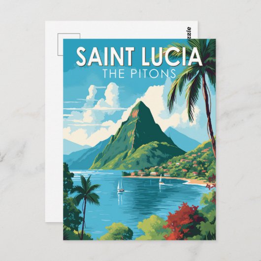 セントルシアザピトントラベルアートヴィンテージ ポストカード (正面/裏面)