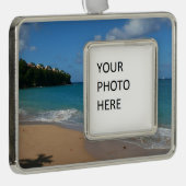 セントルシアビーチトロピカルバケーションランドスケープ シルバープレートフレームオーナメント (右)