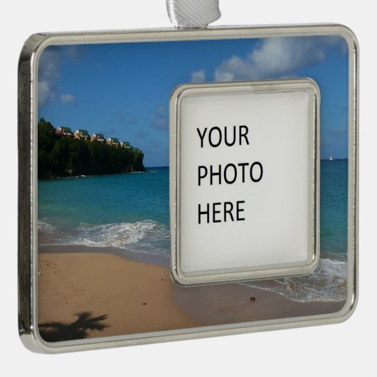 セントルシアビーチトロピカルバケーションランドスケープ シルバープレートフレームオーナメント (右)