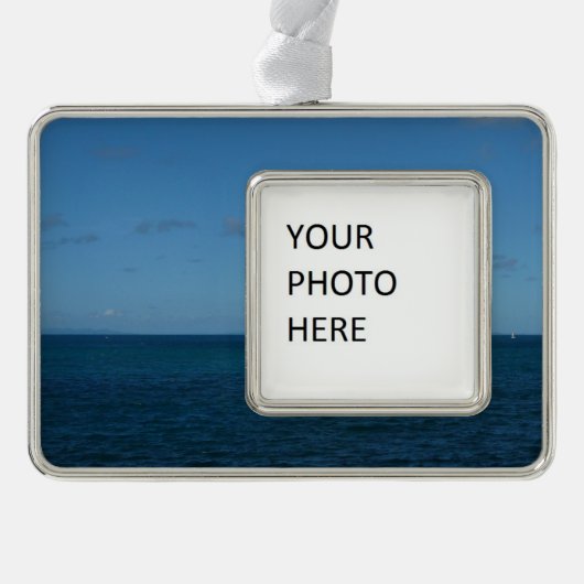 セントルシアホライゾンブルー海 シルバープレートフレームオーナメント (正面)