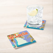 セントルシアヴィンテージビーチ旅行ポスター スクエアペーパーコースター (インサイチュ)