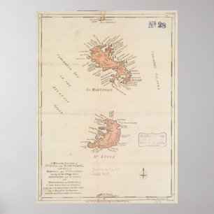 セントルシア及びマルティニク(1781年)のヴィンテージの地図 ポスター