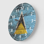 セントルシア国旗のオールドウッド・グレイン ラージ壁時計 (傾斜)