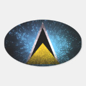 セントルシア国旗の花火 楕円形シール (正面)