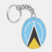 セントルシア国旗の青い黄色の国歌フレーズタイポグラフィ キーホルダー (正面左)