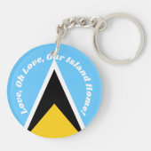 セントルシア国旗の青い黄色の国歌フレーズタイポグラフィ キーホルダー (裏面)
