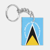 セントルシア国旗の青い黄色の国歌フレーズタイポグラフィ キーホルダー (正面左)