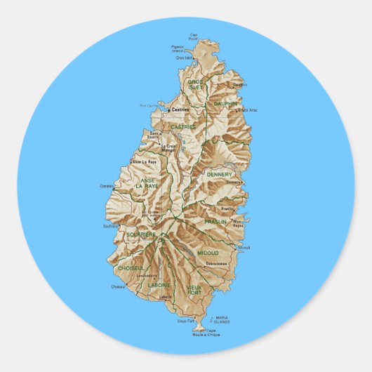 セントルシア地図ステッカー ラウンドシール (正面)