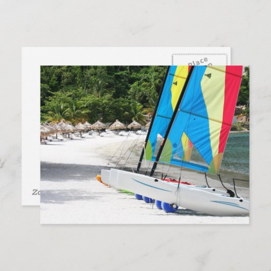 セントルシア島の砂のビーチ ポストカード (正面/裏面)