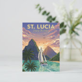 セントルシア旅行の帆船カリブの船 ポストカード (スタンド正面)