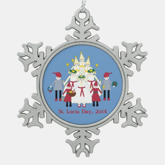 セントルシア日のクリスマスのオーナメント スノーフレークピューターオーナメント (正面)