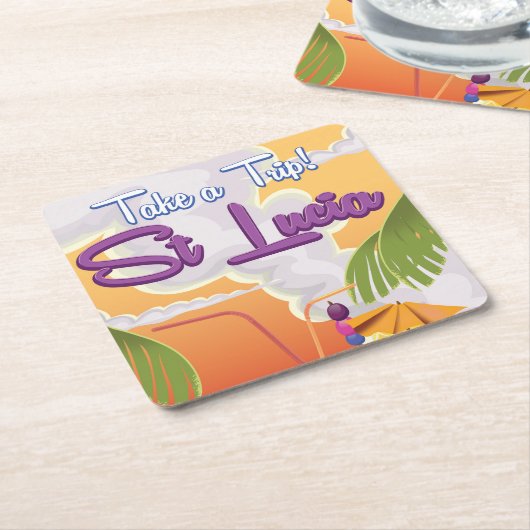 セントルシア漫画の旅行ポスター。 スクエアペーパーコースター (アングル)
