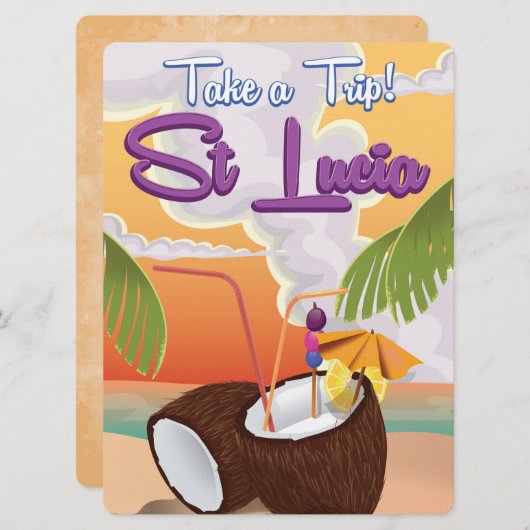 セントルシア漫画の旅行ポスター。 招待状 (正面/裏面)