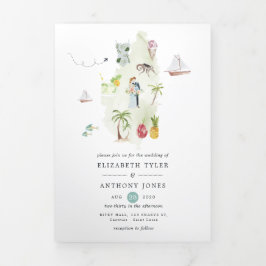 セントルシア目的地ウェディングフォトトリフォールドカー 三つ折りカード