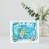 セントルシア領アンティル図解入りの、写真付きの諸島カリブの旅行の地図 ポストカード (スタンド正面)