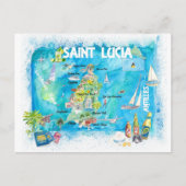 セントルシア領アンティル図解入りの、写真付きの諸島カリブの旅行の地図 ポストカード (正面)