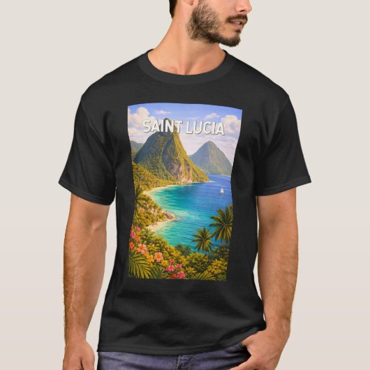 セントルシア イラスト 旅行 アート ヴィンテージ Tシャツ (正面)