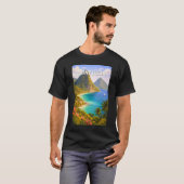 セントルシア イラスト 旅行 アート ヴィンテージ Tシャツ (正面フル)