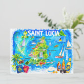 セントルシア カリブ海 水彩画 マップ ポストカード (スタンド正面)