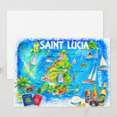セントルシア カリブ海 水彩画 マップ ポストカード (正面/裏面)