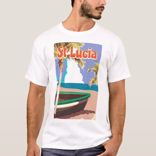 セントルシア ビンテージ ビーチ 旅行 ポスター Tシャツ (正面)